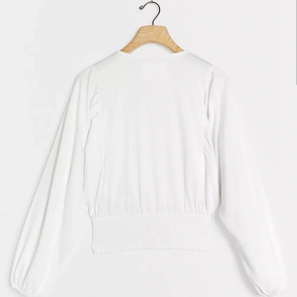 Anthropologie Maeve Blouse Michaela Surplice Smocked Top Puffed Sleeves XS